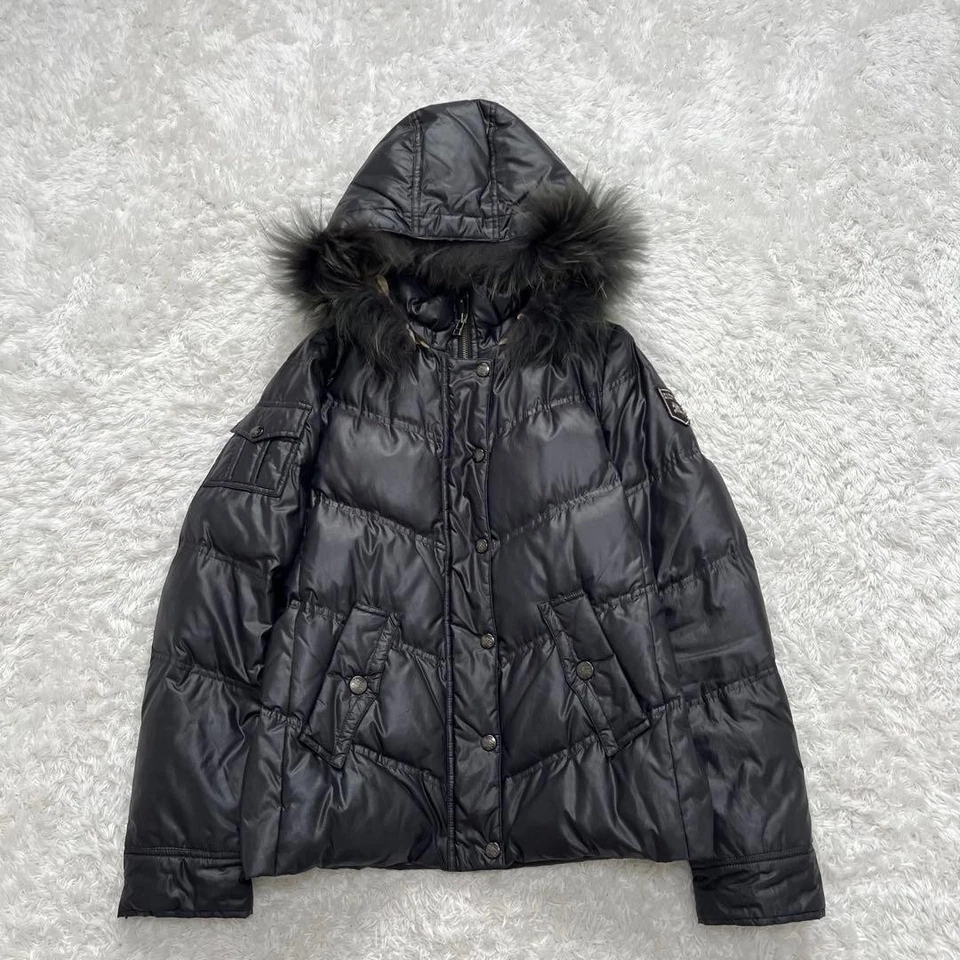 Chaqueta de plumón Burberry Blue Label Nova Check capucha de piel negra Japón S Foto 4 de 4