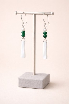 Designer Mother of Pearl & Emerald 925 Sterling Silver Drop Earrings 3.5cm