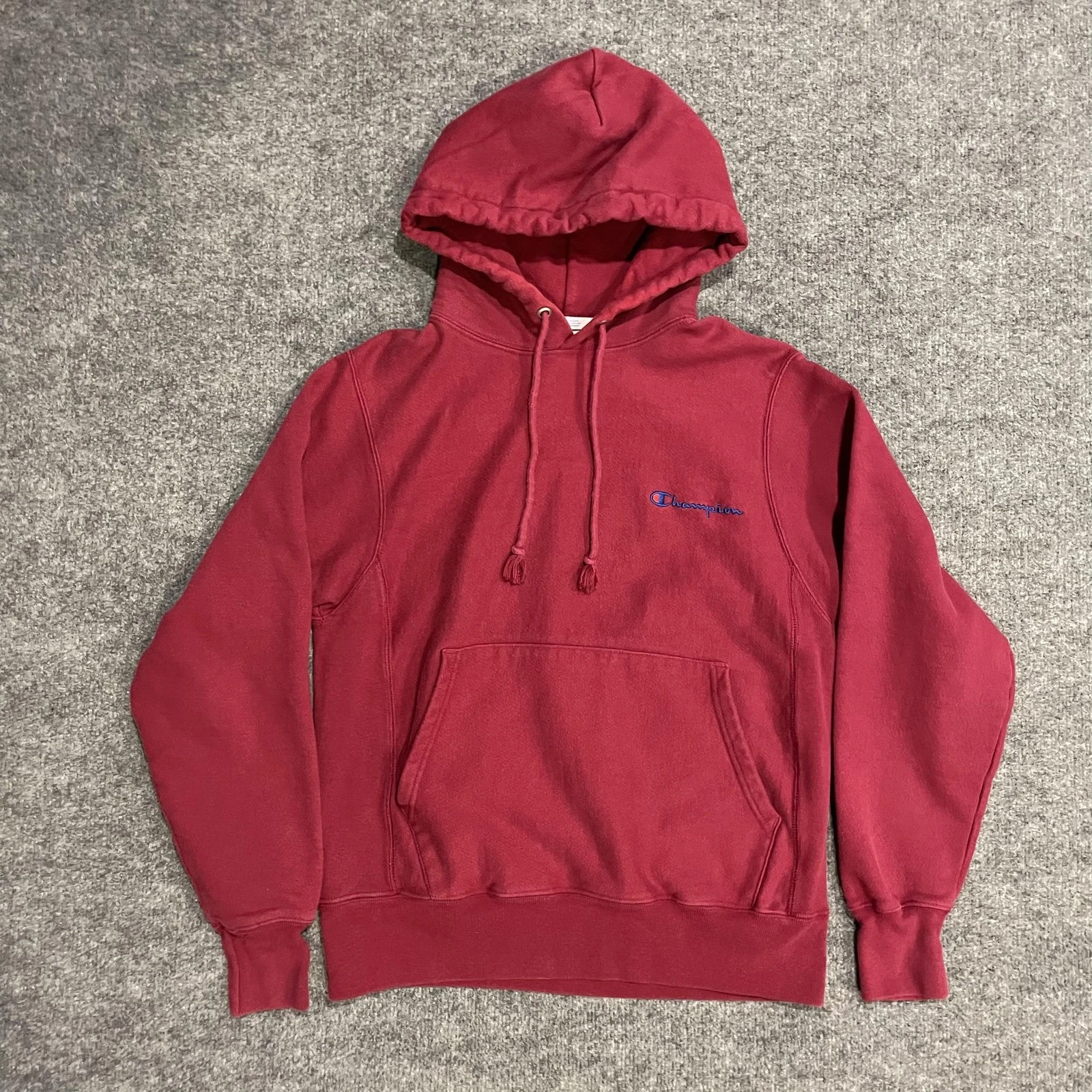 Champion Reverse Weave Hoodie Mens Small Red Pullover Sweatshirt Embroidered