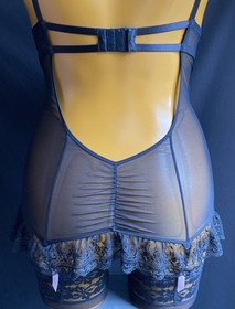 Ann Summers Underwired Cami Suspender, Black Sheer Mesh, Embroidered Lace, UK 14