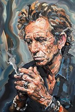 ORIGINAL Impasto Keith Richards Stones Portrait Painting Mike Wehner Art 19"
