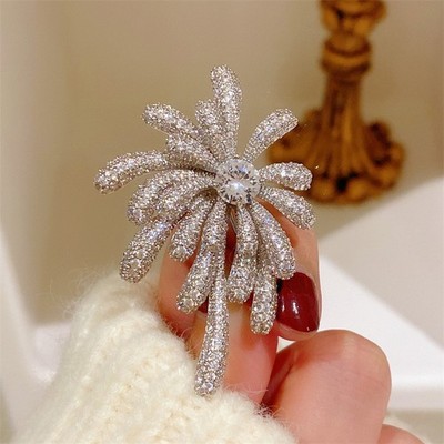 18K White Gold Filled Made With SWAROVSKI Zirconia Pave Setting Firework Brooch