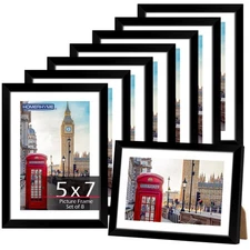 HOMERHYME 5x7 Picture Frame Set 8 Pack, Black Picture Frames for Wall or Tabl...