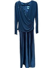 Vintage Tadashi Shoji Black Sheer Satin Long Sleeve Dress Gown Sz 14