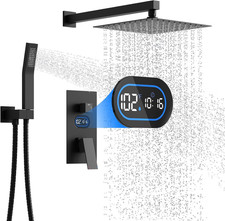 Matte Black Shower Faucet Set with Hydro Power Temp Display & Handheld Spray