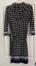 Laundry by Shelli Segal Black White Blue Houndstooth Print Shirt Dress Size 6