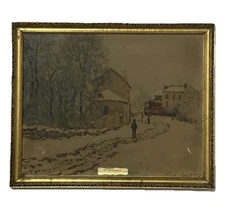 Monet “Snow at Argenteuil” Vintage Framed Art Print c.1930–60 –