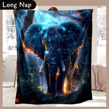 1 Piece Elephant Flannel Blanket, Woodland Animal Print Blanket, Magic Dream B