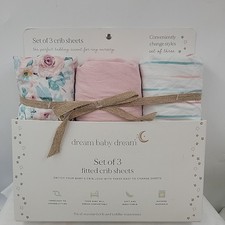 Dream Baby Dream Fitted Crib Sheets - Set Of 3 Floral Pink Stripe Designs