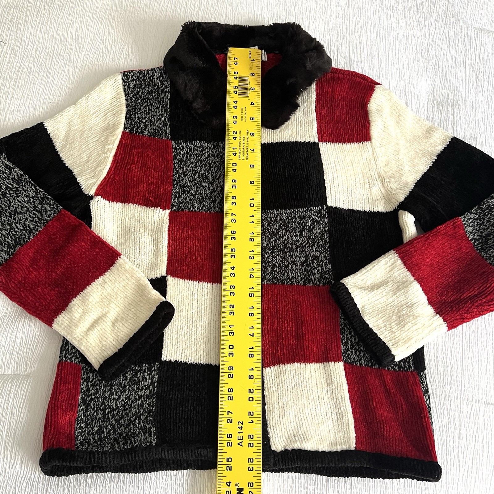 Vtg Chenille Patchwork Full Zip Jacket Sweater Sz… - image 9
