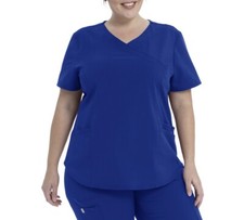Womens 3XL Solid Blue Scrub Top Mock Wrap V Neck Premium Ultimate Scrubstar