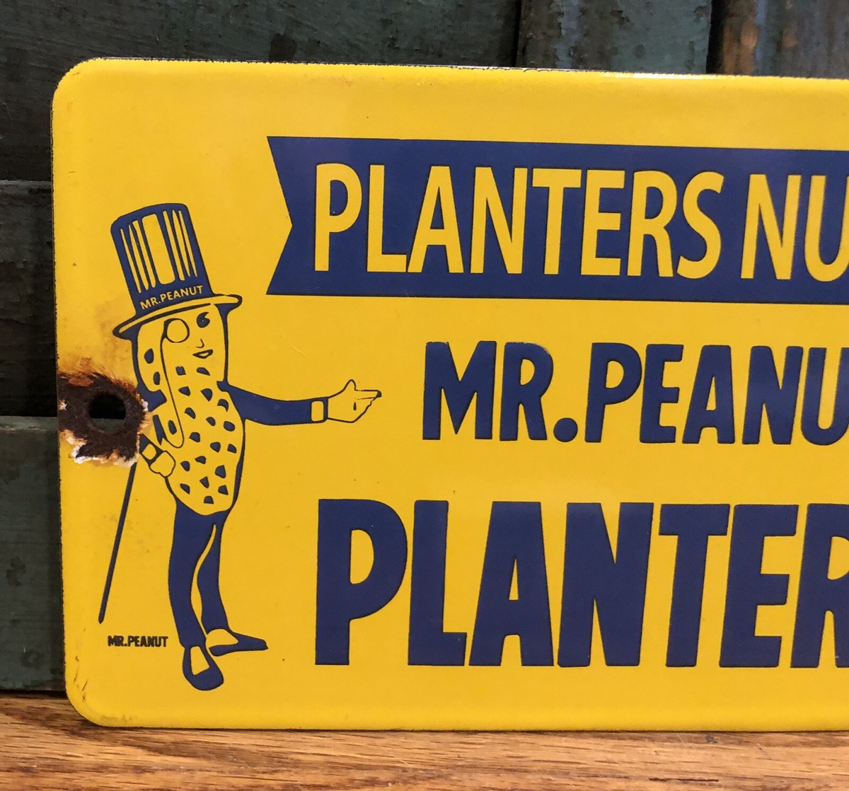 Vintage Planters Department Peanuts Mr Peanut 9.5” Porcelain Sign