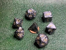 7 Die Dice Polyhedral Set - Lustrous Black with Gold RPG Tabletop Gaming Board