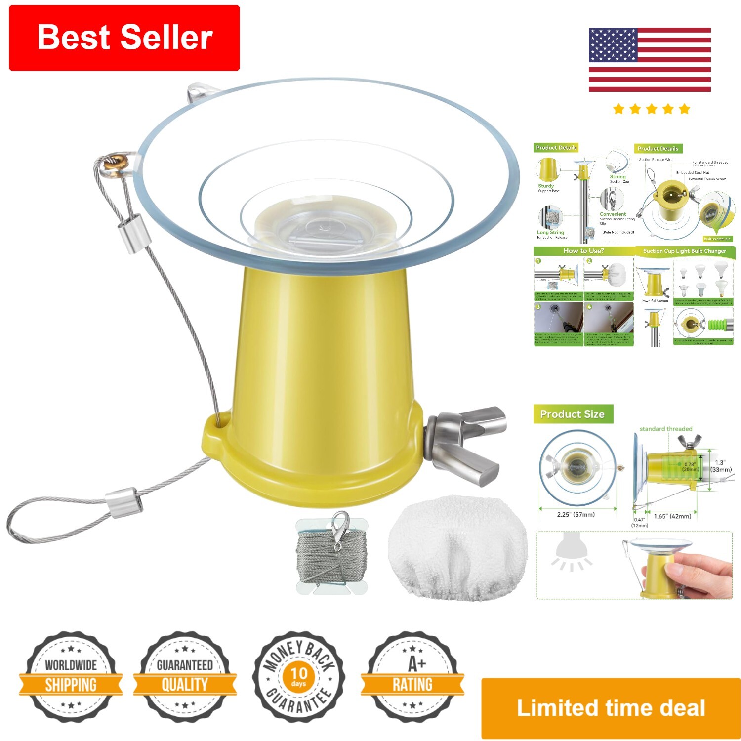Suction Cup Light Bulb Changer for High Ceilings Easy Reach, Secure