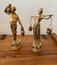 A PAIR OF VINTAGE SPELTER GILT PAINTED METAL FIGURES FIGURE