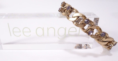 Lee Angel Women's Brass Link Purple Chalcedony Stretch Braeclet NWT 110