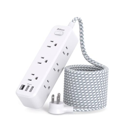 Surge Protector Power Strip, Braided Extension Cord with 9 AC Outlets 2 USB-A-image