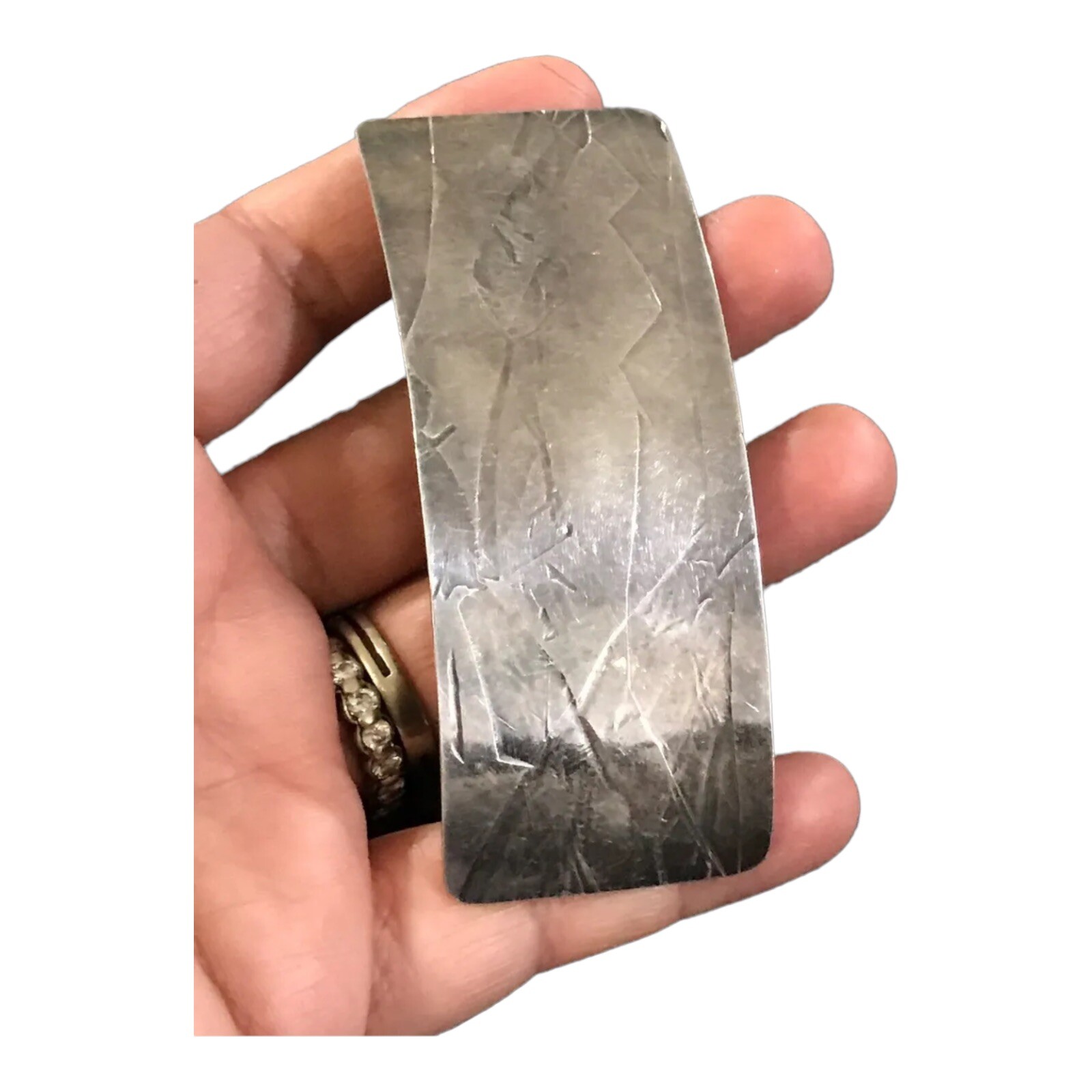 Vintage Etched Rectangular Maker Signed Sterling … - image 1