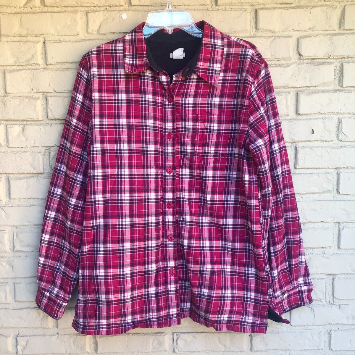Walmart Lee Riders Fleece Lined Flannel Shirt Women's Pink LL