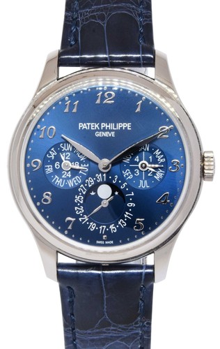 Patek Philippe Perpetual Calendar White Gold Blue Dial Mens 39mm Watch B/P 5327g