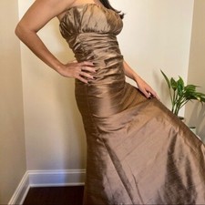 Jenny Yoo Vintage Y2K Metallic Gold Brown Maxi Gown Formal Prom Size 4