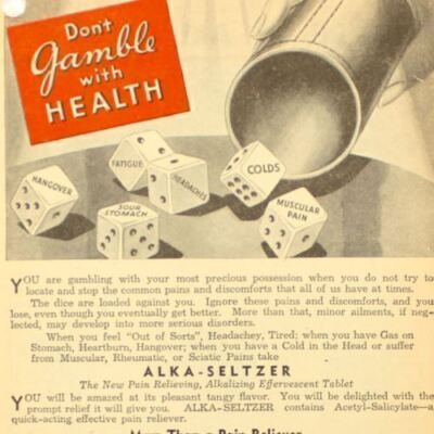 1936 PRINT AD HANGOVER Dice GAMBLE HEALTH Alka-Seltzer Depression ERA Drug OTC