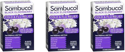 Sambucol Black Elderberry Cold & Flu Relief 30ct (3 Pack)