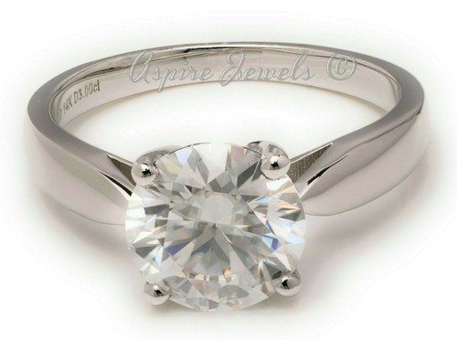 3.00ct MOISSANITE SOLITAIRE ROUND CUT Engagement Ring Band Solid 14k White Gold