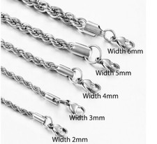 40-90cm Stainless Steel Silver Rope Chain Curb Link 3/4/5/6mm Wide Necklace J19