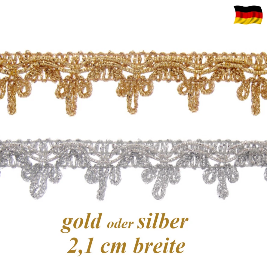 MARKENLOS ab 5m Feine Metallisiertes Zierband 2,1cm breit Lurex Gold Leonisch Spitze Borte