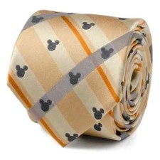 Disney Mickey Mouse Silhouette Tan Plaid Men's Tie