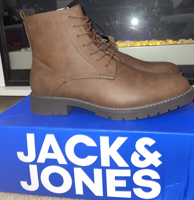 Jack&Jones Faux Leather Lace Up Boots in Brown/ Size 10