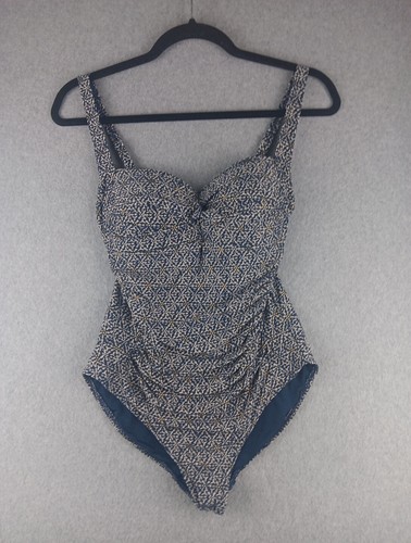 Nip Tuck Swim Gr. 6 Einteiler Badeanzug Navy Blau Geometrisch Rüschen Schlankmacher
