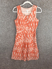 J. Crew Abstract Ikat Boho Dress Womens 0 Orange Cotton Pockets Button Bust Chic