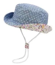 Baby Toddler Blue Chambray Spots  Floral Cotton Sun Hat - Size: 12-18 Months