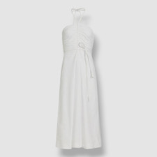 548 Veronica Beard Women White Tucker Ruched Halter Midi Dress Size 4