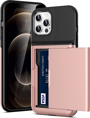 iPhone 12 Pro Max Handyhülle Schutzhülle Kartenfach Slot Wallet Rosegold
