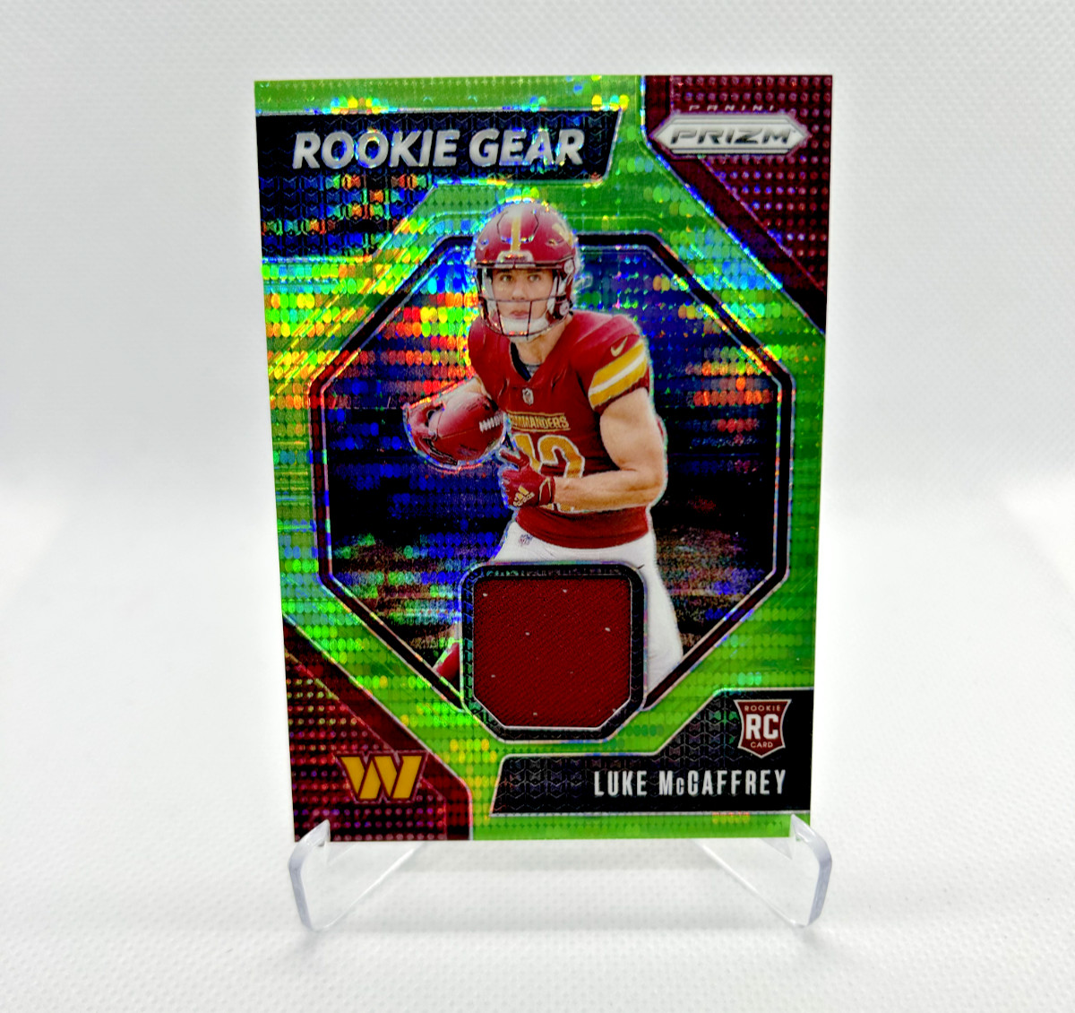 Luke McCaffrey - 2024 Panini Prizm Rookie Gear Neon Green Pulsar Prizm #19