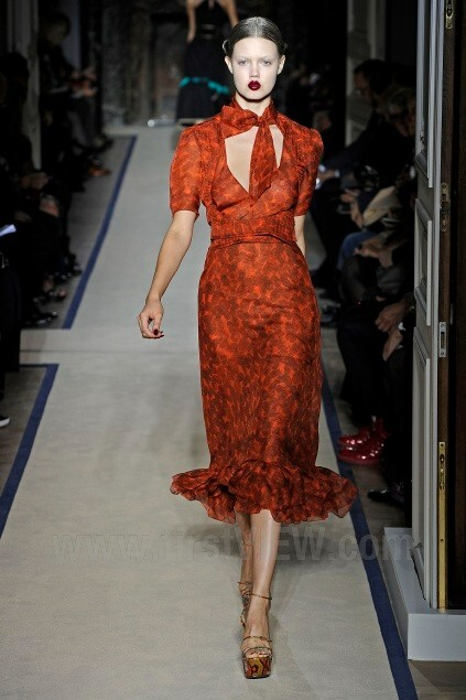 Abito AUTH RUNWAY SS2011 YVES SAINT LAURENT stampa impronte digitali seta arancione F40