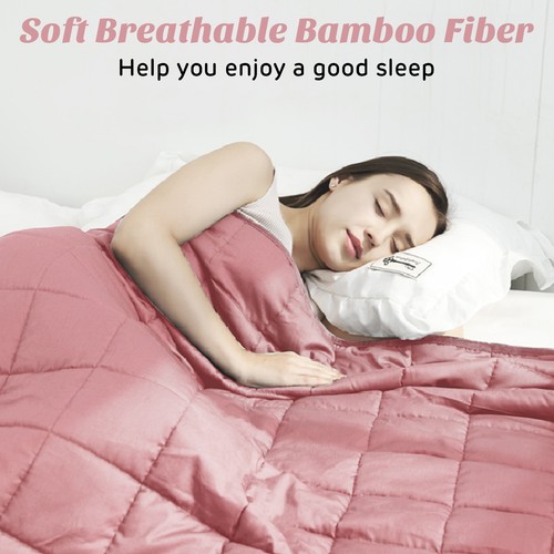 15lbs Heavy Weighted Blanket Natural Bamboo Fabric Soft Breathable 48"x72" Pink - Picture 3 of 12