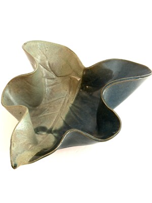 Handmade Art Pottery Leaf Dish Freeform Artist Signed 9 