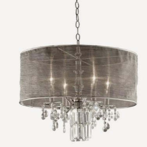 Celling Lamp with Black silk fabric Shade & Crystal like a tear drop ...