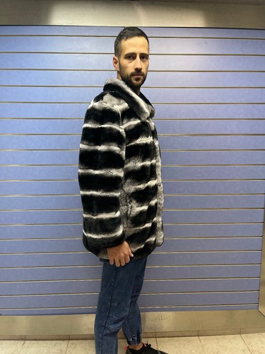 Luxury Rex Chinchilla Coat Real Rex Rabbit Fur Full Skin Coat With Collar - Picture 6 of 8