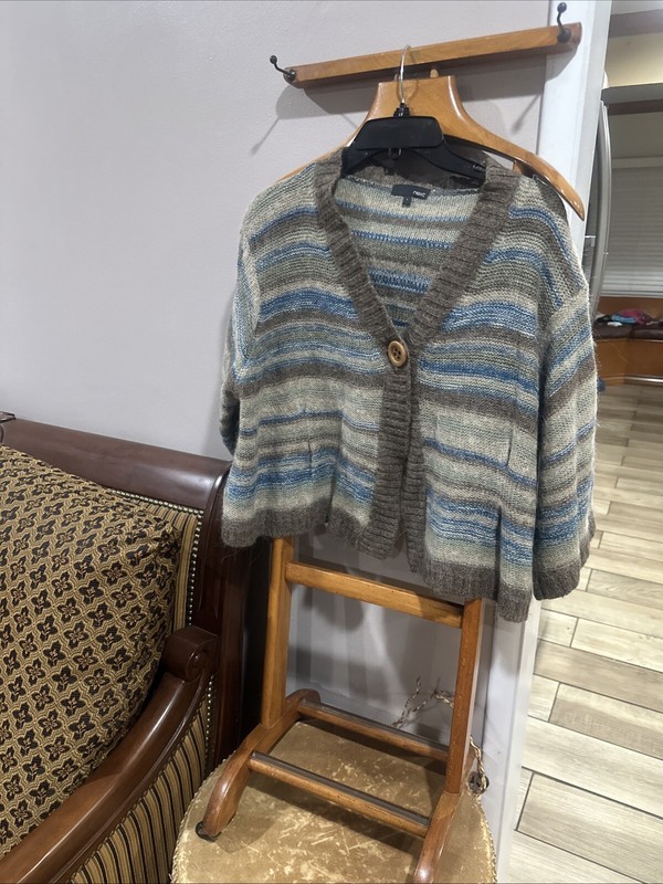Next Brand Oversized Cropped Sweater Tan Blue Brown Sz L Alpaca Mixed
