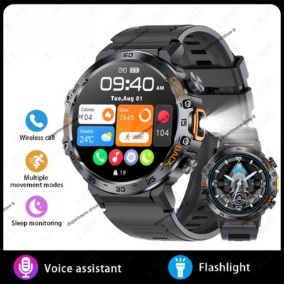 Smart Watch LED Flashlight IP67 Waterproof Bluetooth Call Sports Fitness Tracker