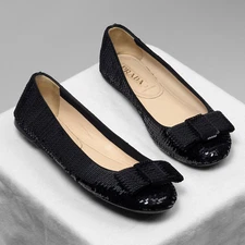 Prada Sequin Bow Glitter Paillettes Shiny Low Ballet Black Flats EU37,5 US7,5-8