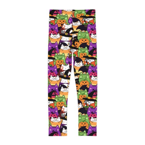 Kids Leggings, Halloween Black Cats Pattern, Toddler Spooky Pants, Children's - Picture 4 of 8