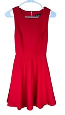 Lulus (Sz XS)  Delightful Surprise Red Lined Skater Dress Open Back Exposed Zip