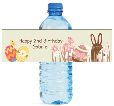 25 Easter Theme Birthday Party Celebration Event Water Bottle Labels 8''x2''