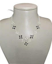 Vera Bradley Women's Pave Star Silver Tone , Black Enamel , Rhinestone Necklace